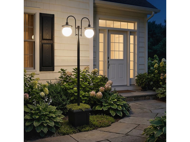  Lampadaire solaire jardin réglable 182 cm, 2 têtes, détecteur mouvement, ip44.  - Conforama D
