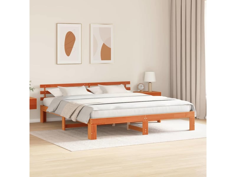 Lit double- lit adulte - cadre de lit avec tête de lit brun 200 x 200 cm pin massif - Conforama B