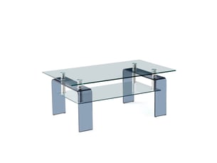 Table basse en verre trempé transparent – pieds gris, design moderne pour salon