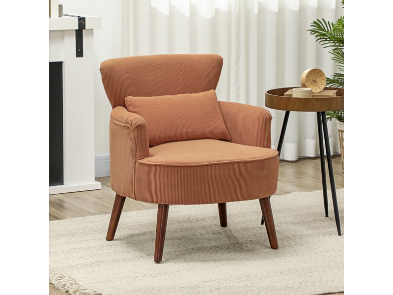  Fauteuil moderne rembourré avec coussin lombaire orange pieds en bois de caoutchouc  - Conforama B