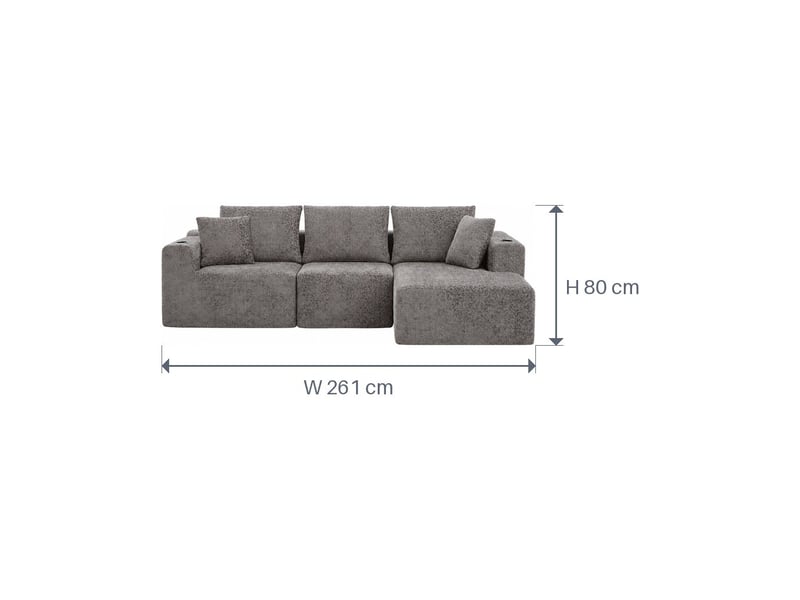 Canapé d’angle modulaire l en chenille gris foncé, assise profonde, porte-gobelets, sans montage, 261 x 165 x 80 cm MT003-DGY - Conforama C