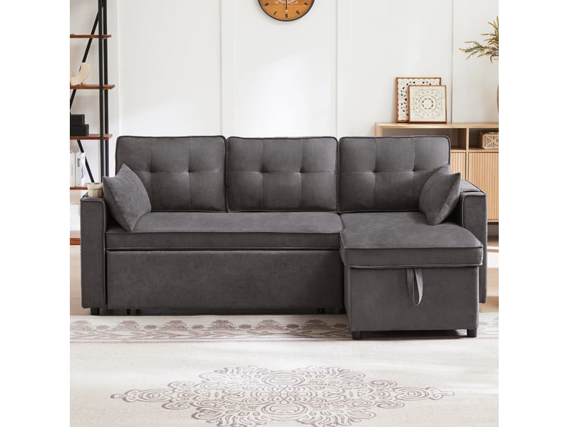  Canapé d'angle convertible modenvie 3 places réversible avec rangement et porte-gobelets gris 211 x 130 x 86 cm  - Conforama D