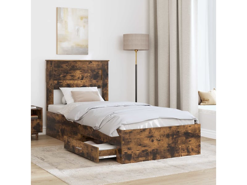  Lit simple, cadre de lit chêne fumé et argent 75 x 190 cm bois d'ingénierie shl53802  - Conforama C