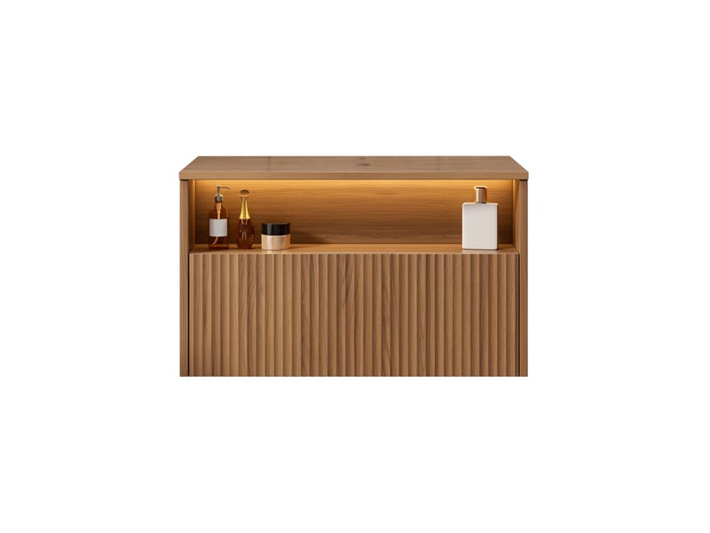  Meuble de salle de bains mural mina 80 cm avec tiroir, marron chêne, sans vasque ni robinetterie  - Conforama A