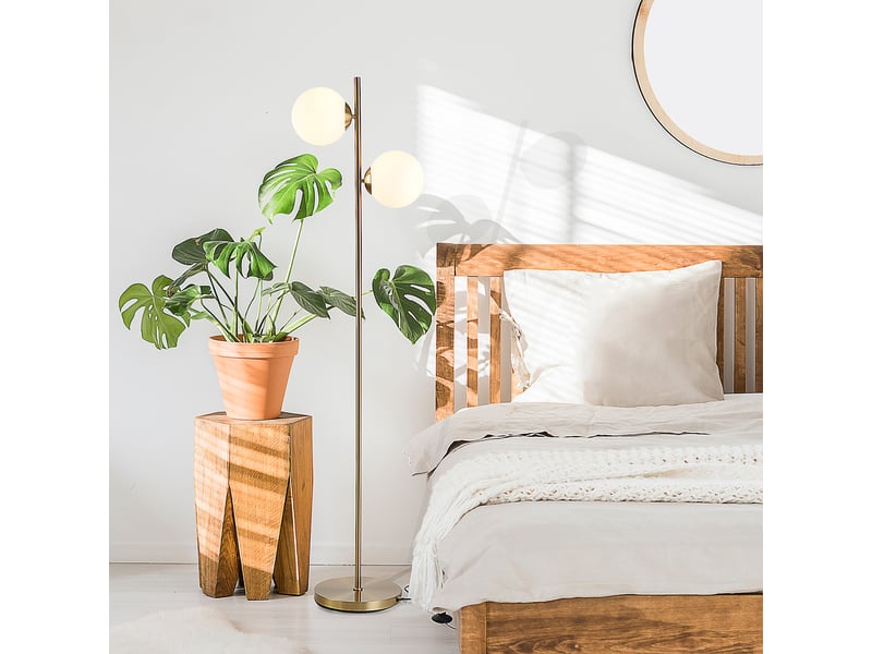  Lampadaire pour salon avec abat-jour en verre en 2 parties, lampe sur pied avec 2 douilles e27 pour salonchambre, ampoule non incluse.  - Conforama D
