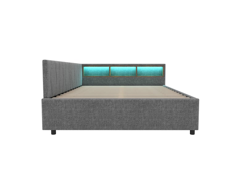  Lit de jour 140x200 canapé-lit gris en lin avec éclairage led, 2 tiroirs et ports usbtype-c  - Conforama W