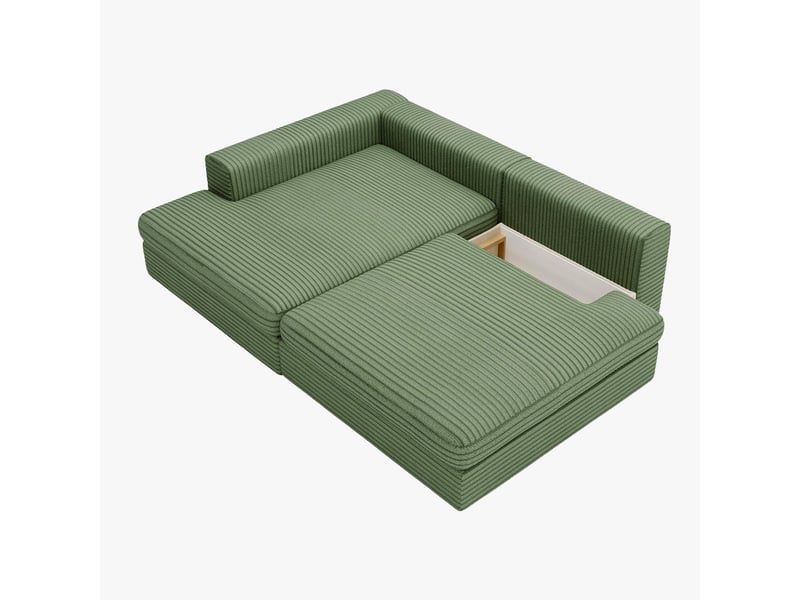 Canapé d'angle convertible avec coffre en velours gros côtelé vert - AYDA-M3-VER - Conforama E