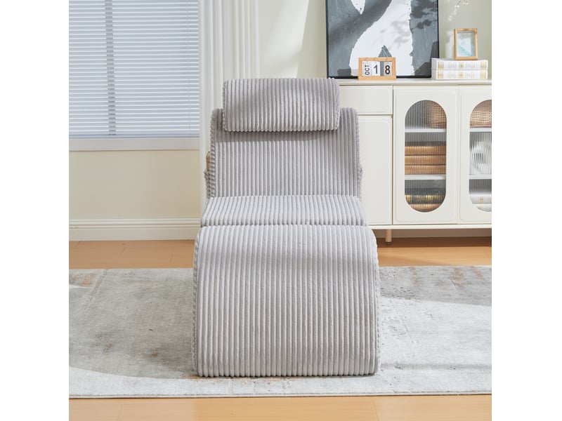 Fauteuil de relaxation 160 x 66 x 90 cm gris clair en corduroy, dossier ergonomique et poche latérale - Conforama B