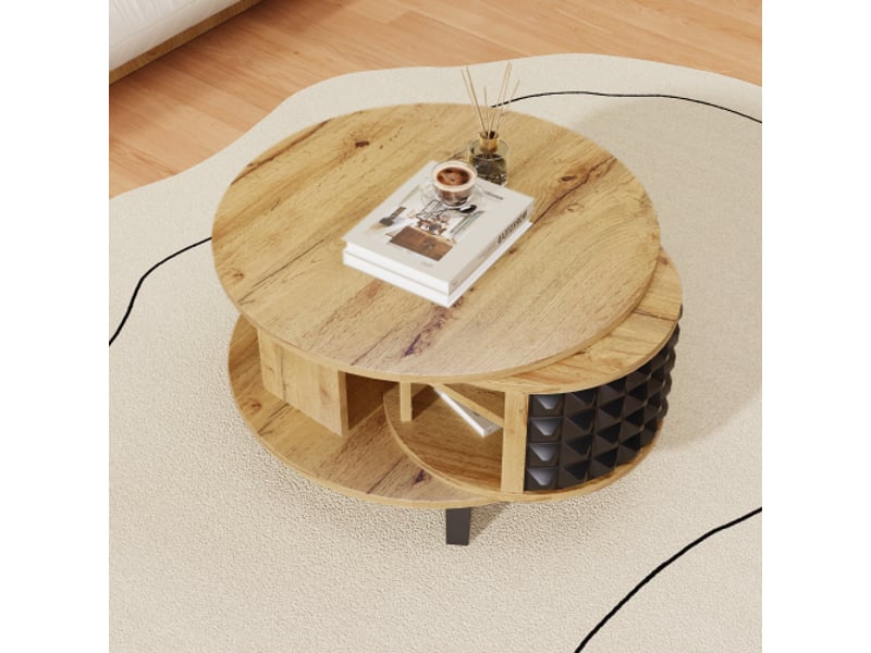  Table basse ronde naturel - 80x85,2 cm panneau de particules table basse naturel - Conforama E