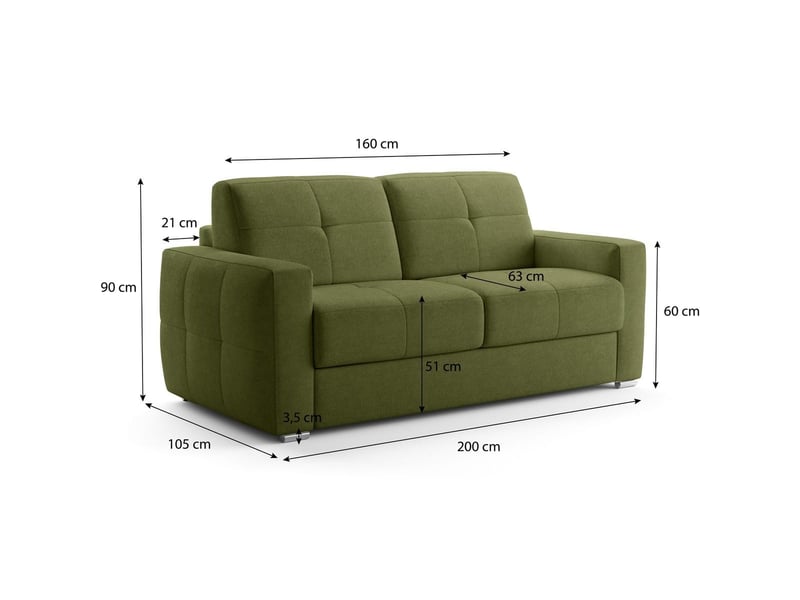  Canapé capitonné convertible 3 places en tissu chenille vert olive - ouverture express - cassian Cassian - Conforama C