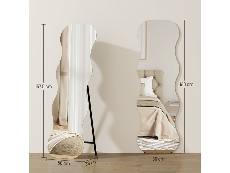  Miroir sur pied ondulé sans cadre 50 x 160 cm – noir – support métal, base en pin – placement libre  - Conforama C