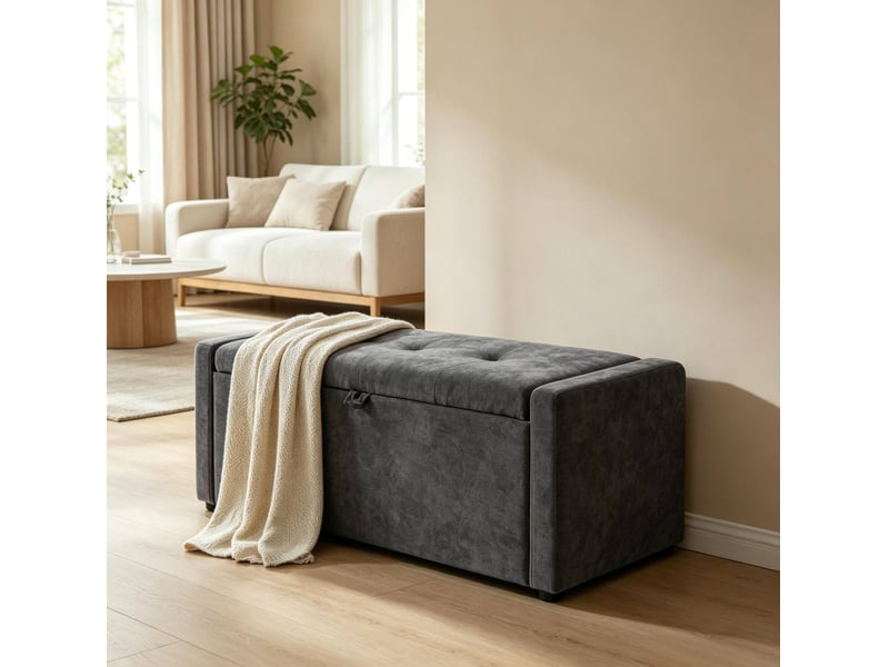  Banc de rangement tcqpz 122 x 48 x 44 cm coffre caché gris foncé tissu polyester  - Conforama D