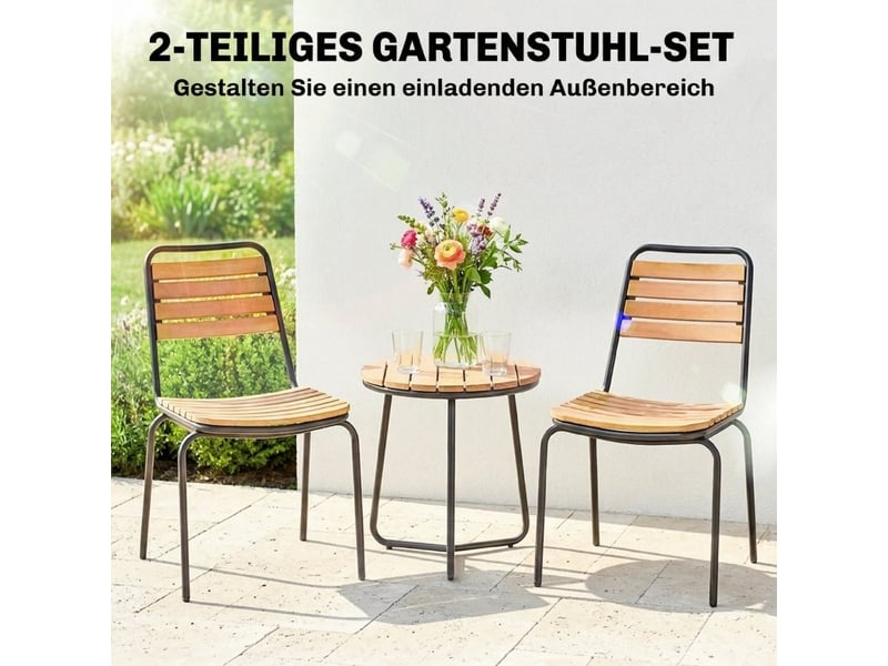  Lot de 2 chaises de jardin 61 x 47 x 81 cm – bois naturel – empilables, structure en acier résistante aux uv  - Conforama E