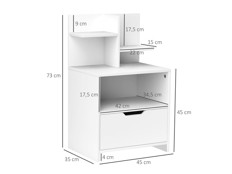  Table de chevet d'appoint tiroir niche 45 x 35 x 73 cm rangement pratique minimaliste en panneau de particules blanc 21_0001559  - Conforama B