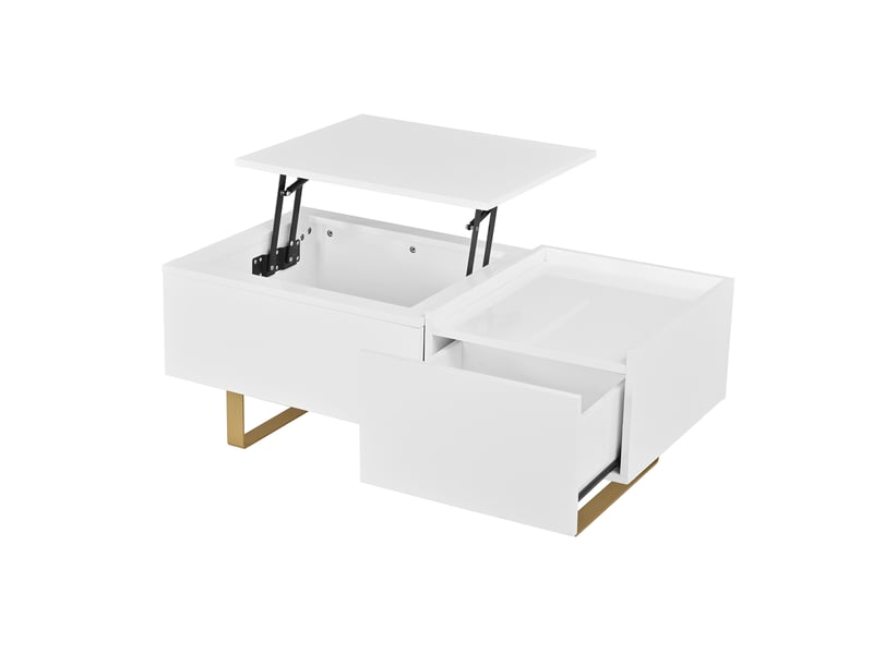  Table basse relevable avec tiroir mdf blanc et pieds dorés 100 x 50 x 54.5 cm N621P438962W - Conforama A