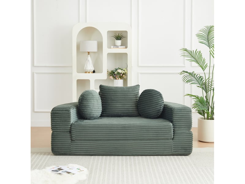  Canapé convertible 4-en-1 modulable, canapé semi-circulaire ou méridienne ronde en velours côtelé vert  - Conforama C