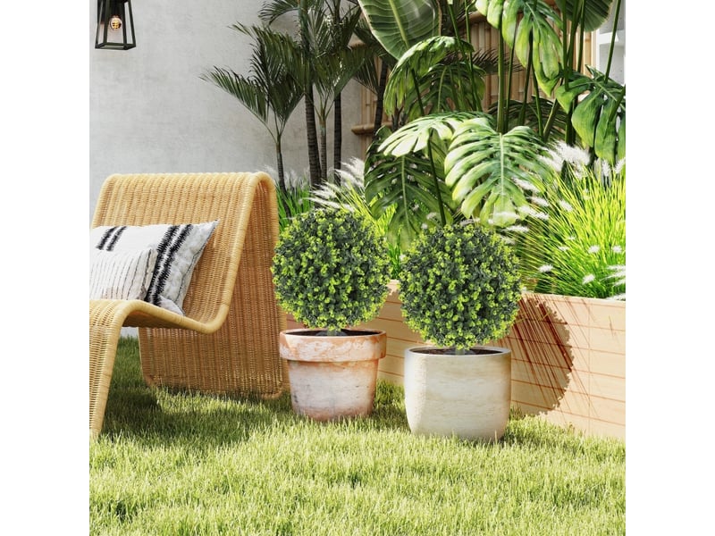 Mur vegetal artificiel boule de buis avec piquet résistant aux uv pour intérieur et extérieur en plastique vert ø40 × 56 cm - Conforama C