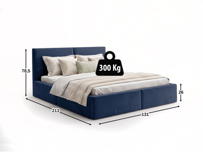  Lit coffre rembourré 120x200 2 places avec sommier relevable gratuit inclus et tête de lit - lit adulte avec rangement – bleu Hilton Interbeds - Conforama B