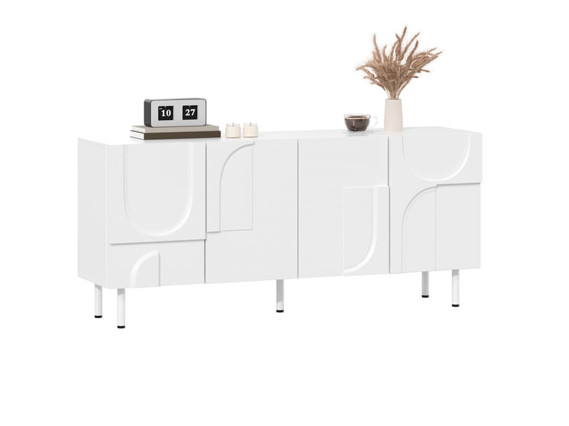  Buffet de salle à manger 160x38,5x70 cm, design géométrique, rangements, mdf et panneau de particules, blanc, salon  - Conforama A
