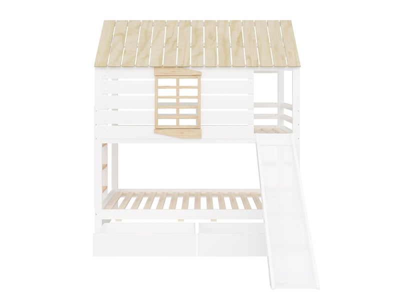 Lit superposé 90x200 toboggan 2 tiroirs blanc naturel  - Conforama A
