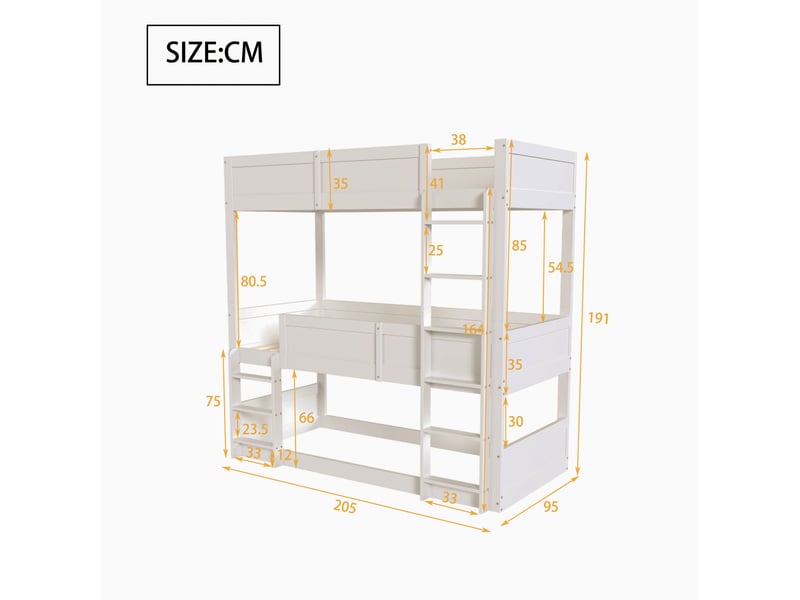  Lit superposé triple enfant modulable 90x200 cm blanc  - Conforama E