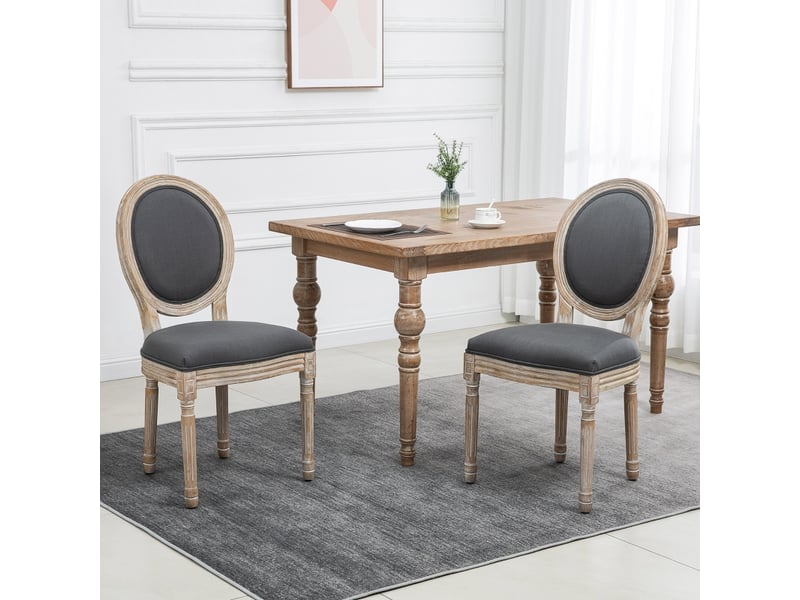  Lot de 2 chaises de salle à manger rembourrées à dossier haut  - pieds sculptés bois et métal - gris  - Conforama B