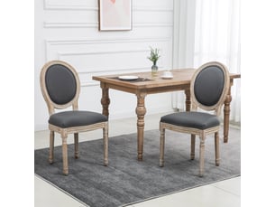 Lot de 2 chaises de salle à manger rembourrées à dossier haut  - pieds sculptés bois et métal - gris