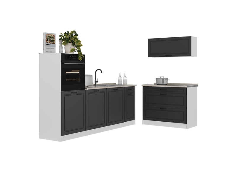 Vicco cuisine, anthracite campagneblanc, 220cm plan de travail chêne doré - Conforama E