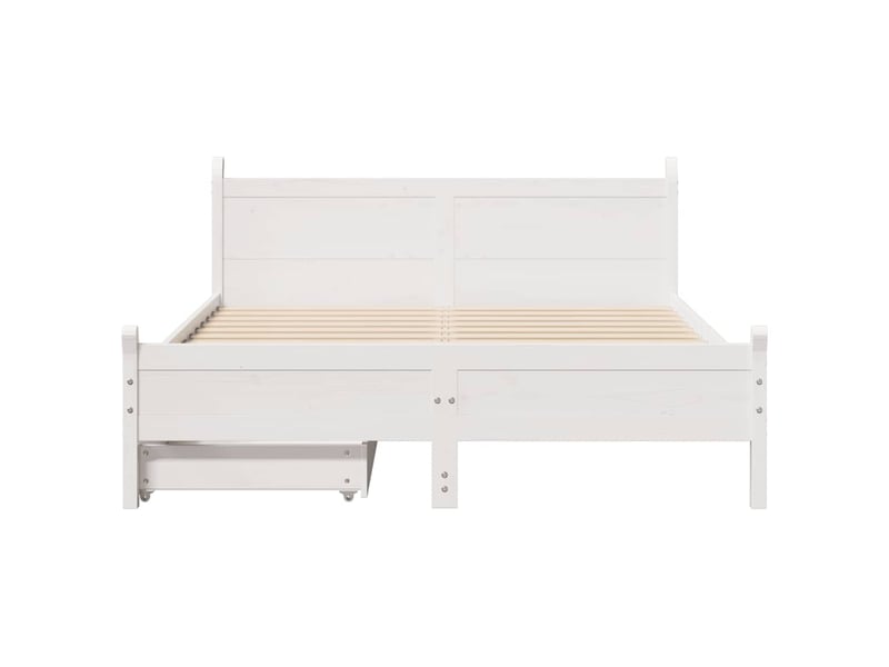 Lit double- lit adulte - cadre de lit sans matelas blanc 135x190 cm bois de pin massif - Conforama C
