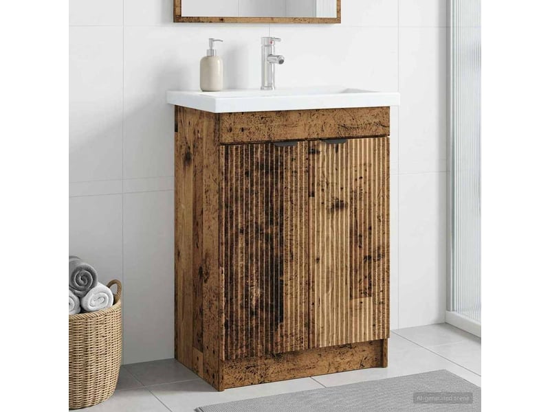  Armoire sous évier de salle de bain, meuble de rangement bois ancien shl8855  - Conforama B