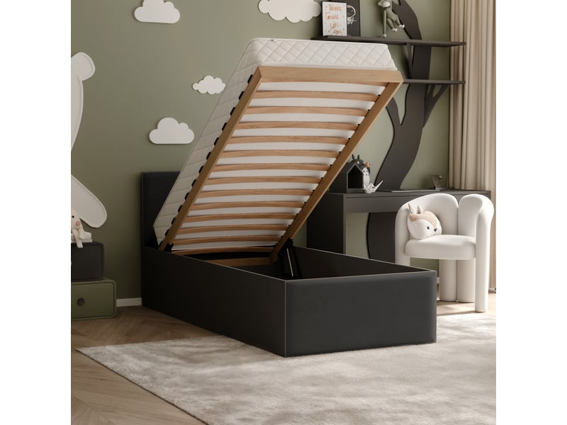 Lit coffre sashi - 90x200 cm - avec matelas - tissu velours - noir noir SASHI - Conforama C