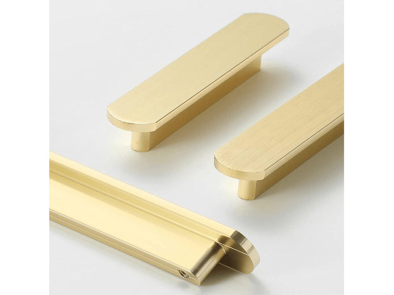  6 poignées dorées pour meubles de cuisine en laiton brossé, distance entre trous de 128 mm - poignées pour meubles  - Conforama C