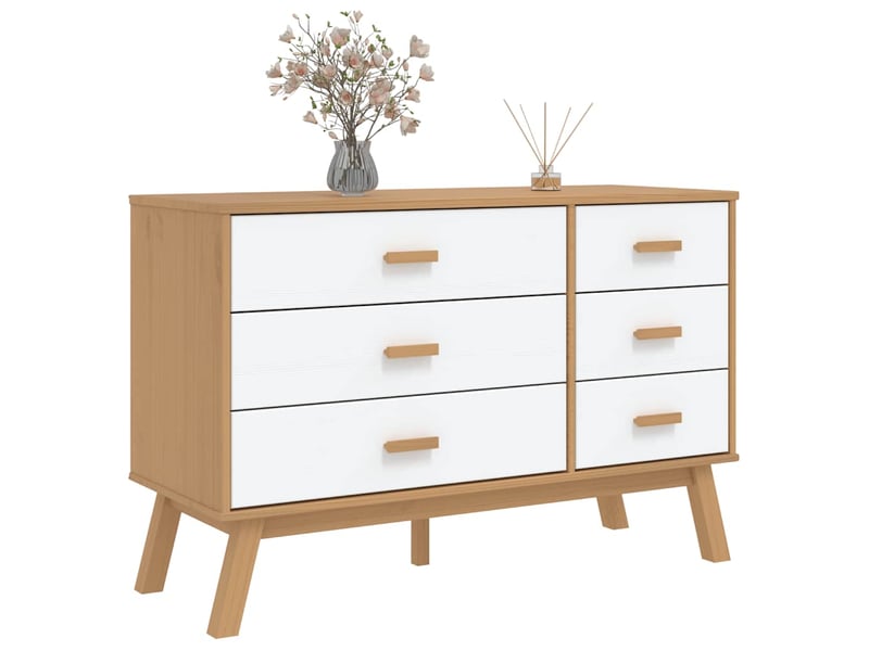  Armoire à tiroirs, commode olden blanc et marron bois de pin solide shl39276  - Conforama D