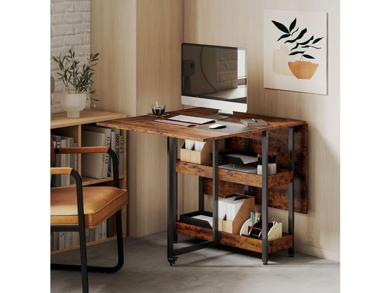 Table à manger pliante 133,4x80x75 cm marron rustique avec 2 niches - Conforama D