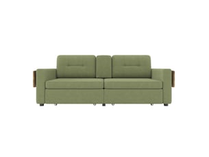Canapé droit convertible FLORAGRACE 2 places Tissu vert avec coffre de rangement