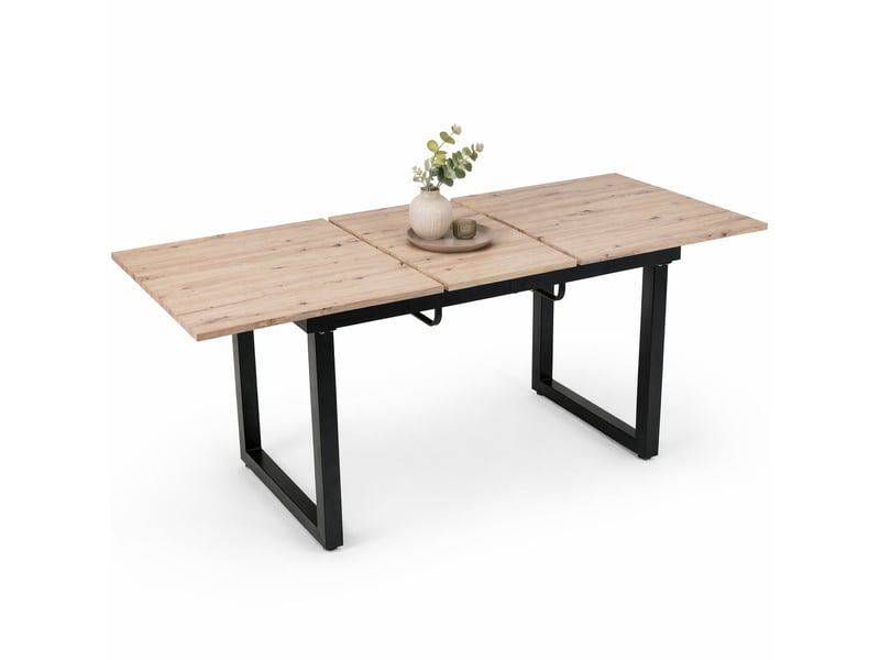 Table extensible avec plateau réglable et pieds antidérapants, style industriel, en mdf et métal noir naturel - Conforama A