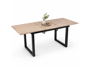 Table extensible avec plateau réglable et pieds antidérapants, style industriel, en mdf et métal noir naturel