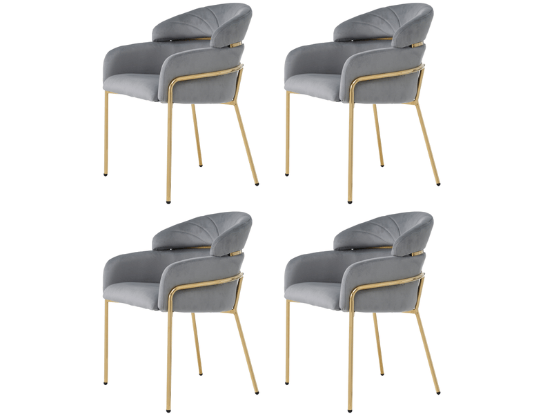  Lot de 4 chaises de salle à manger en velours gris avec pieds en métal  - Conforama A
