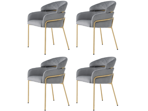 Lot de 4 chaises de salle à manger en velours gris avec pieds en métal