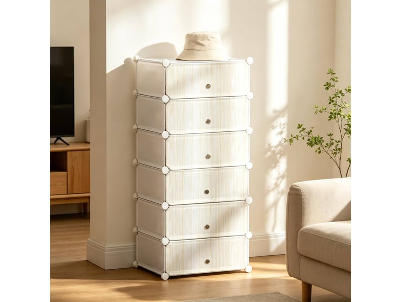 Meuble de rangement modulable à 6 compartiments en polypropylène et acier blanc - Conforama B