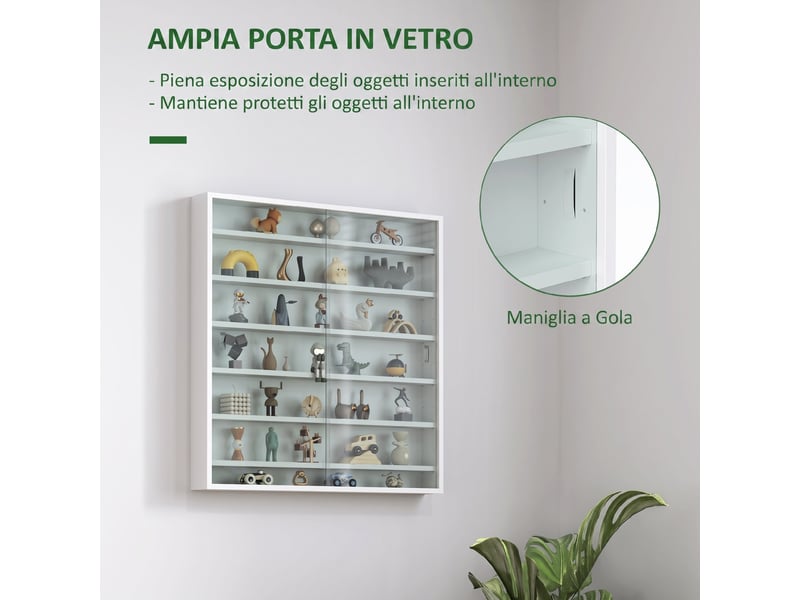  Tableau d'affichage en bois à 5 niveaux réglables avec portes vitrées, 80 x 9,5 x 83 cm, blanc  - Conforama E