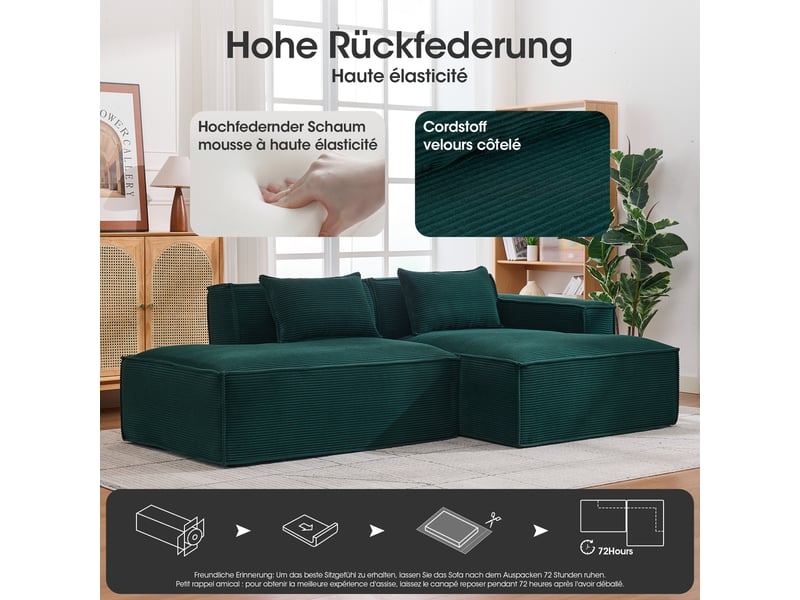 Canapé droit compact 235 cm avec assise élastique - polyester rembourré vert rétro, 235 × 129 × 70 cm - Conforama E