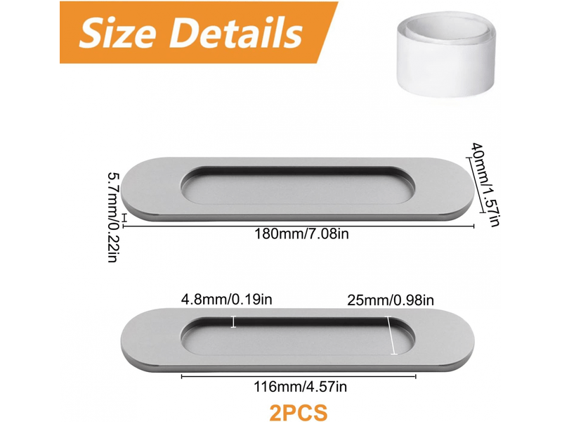  Poignée de porte coulissante - pour portes coulissantes, fenêtres - aluminium - 2 pièces - 18 cm - gris  - Conforama B