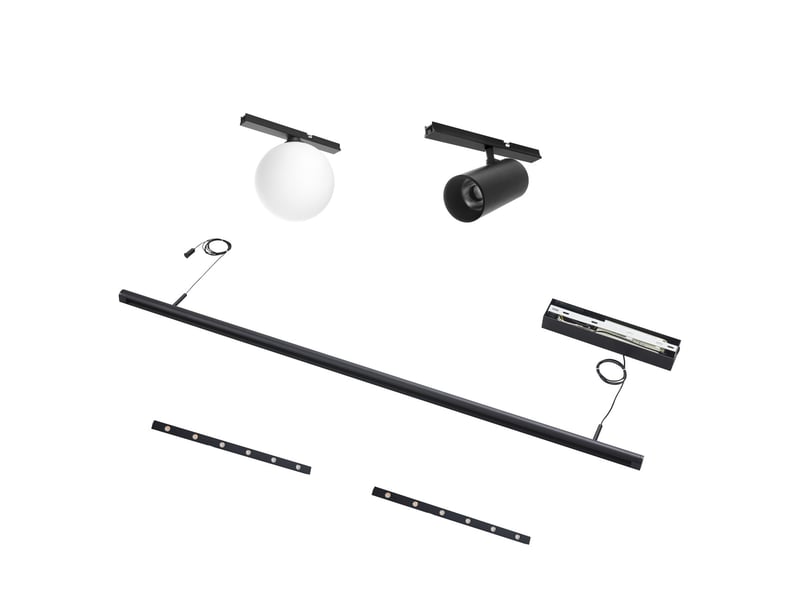 Suspension noire système magnétique un spot deux profilés et une boule en verre 22w led - lyne Lyne - Conforama E