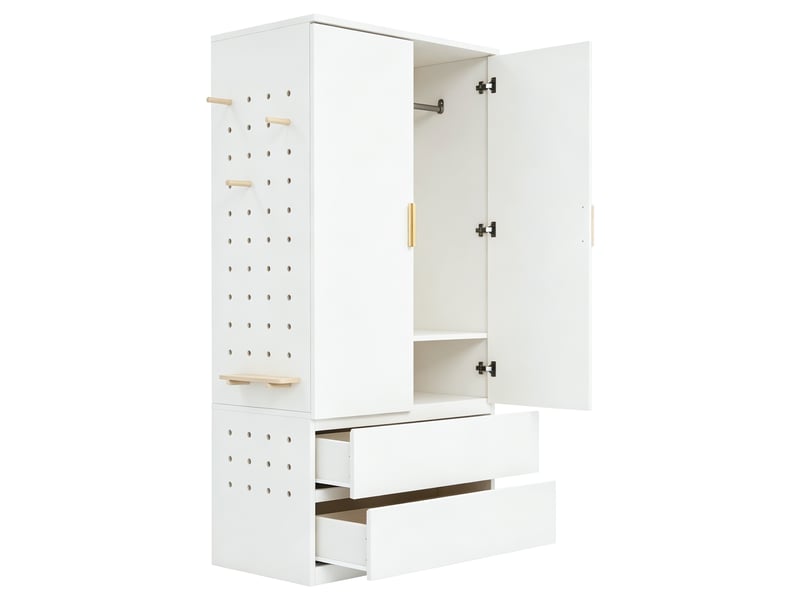  Armoire penderie 70x50x170 cm - 2 tiroirs - panneau perforé - rangement fermé - mdf - blanc CozyNest - Conforama A