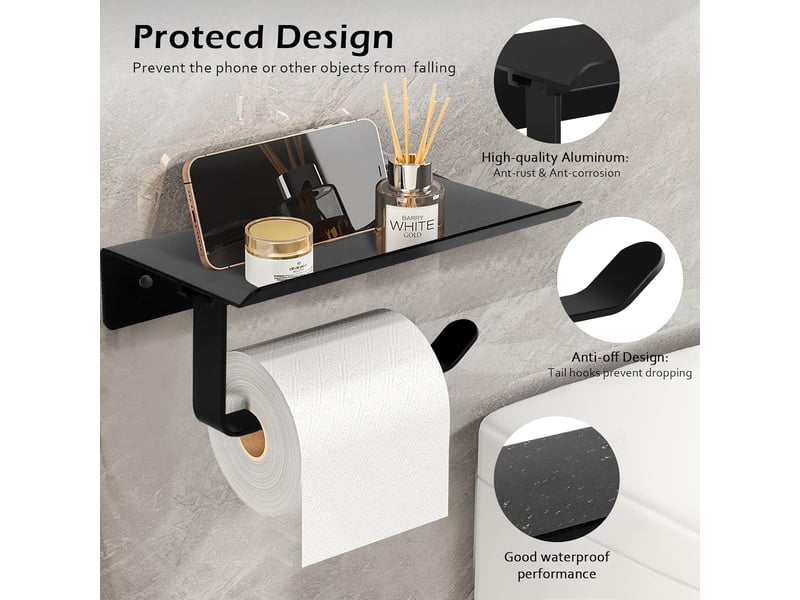  Porte-papier toilette support mural avec étagères spacieuses  - Conforama C