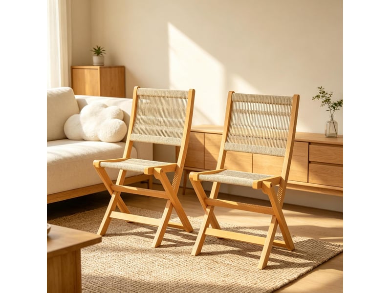  Chaise de jardin pliante 48x55,5x88 cm dossier tressé bois beige et naturel  - Conforama E