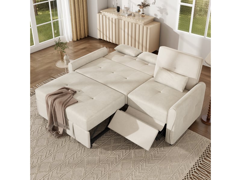  Canapé-lit 3 places 176x148x83 cm - convertible 3 en 1 - dossier réglable 3 positions - fonction couchage - chenille - mousse confortable - beige CozyNest - Conforama E