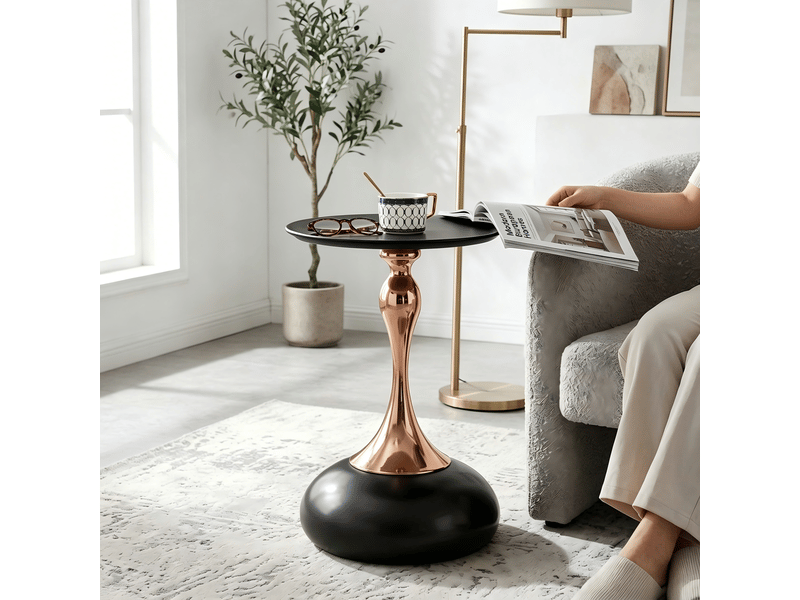  Table basse 38 cm table de salon ronde noire format rond base en métal coloris noir petit format style moderne table d'angle  - Conforama B