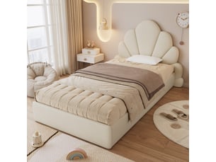 Lit simple 90x200 cm <strong>MERAX</strong>  <strong>lit enfant beige</strong> coloris beige